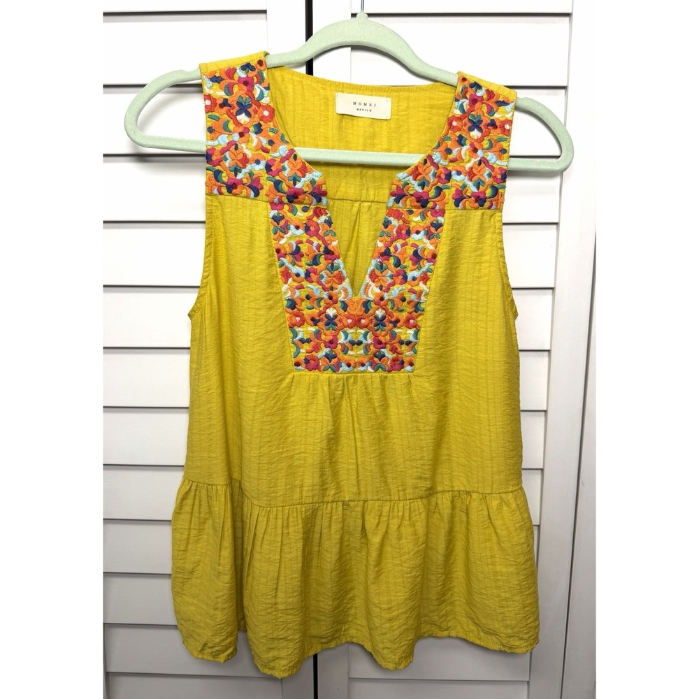Momni Boutique Boho Embroidered Sleeveless Peplum Top Women's Size Medium